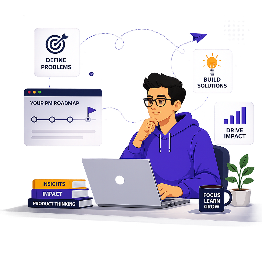 Product manager planning a PM roadmap — define problems, build solutions, drive impact